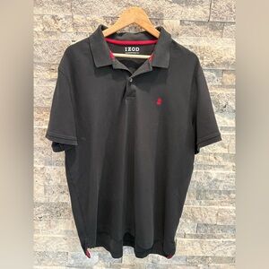 IZOD Men's Polo Shirt in Black with Red Accents XL
